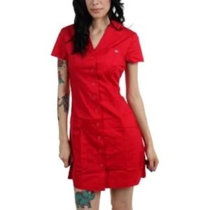 DICKIES PINUP BUTTON DOWN RED ROMPER DRESS